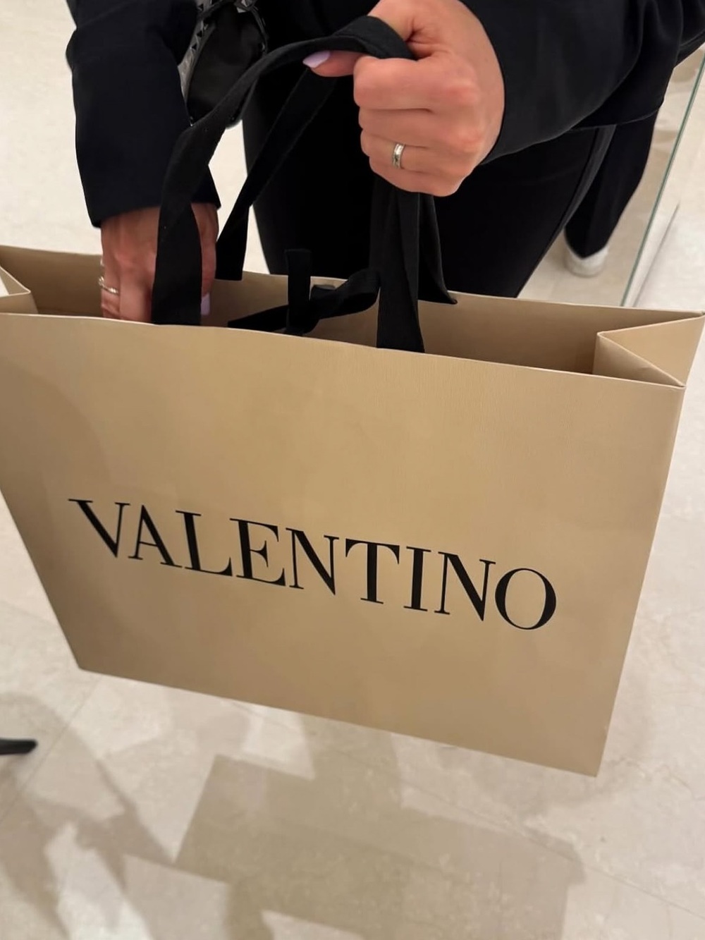 Valentino Beige Shopping Bag with Black Handles